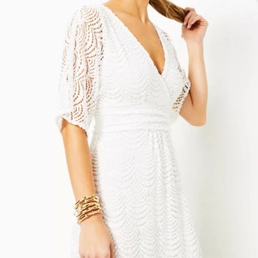 Lilly Pulitzer Parigi Elbow sleeve maxi resort white scalloped shell lace MEDIUM
